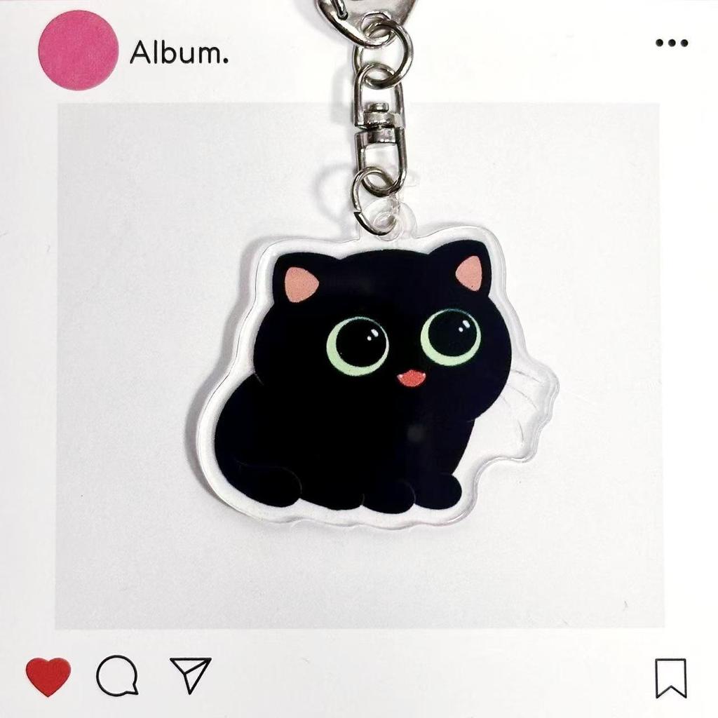 2D Zeichentrickkatze Acryl Schlüsselanhänger - Niedlicher Schwarzer Kater Rucksack Anhänger