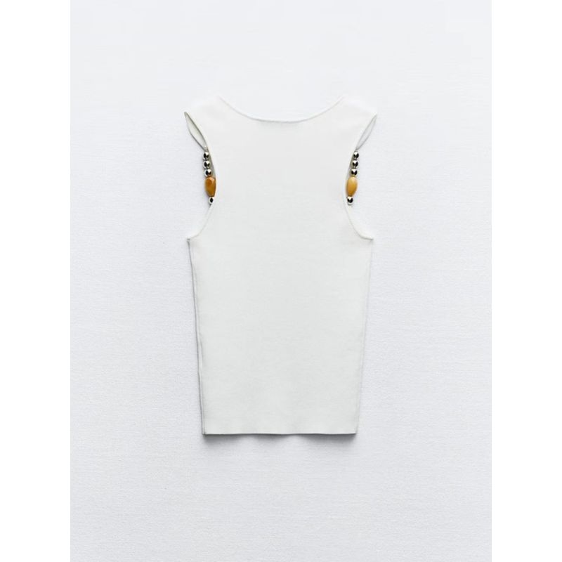 Za2024 Summer New Product Women's Clothes Pure Color Stylish Niche Style Slim Looking Comfortable Basic Beaded Vest Tops