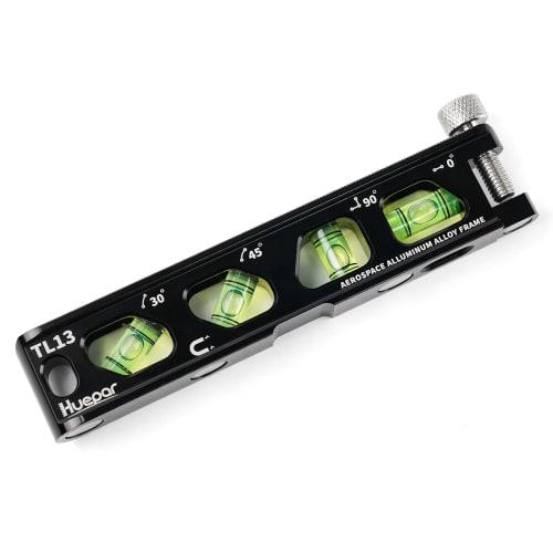 Huepar Mini Level, Powerful Magnet, V-Groove, Screw Clamp, Graduated Measuring Instruments, 4 Vials (Horizontal, Vertical, 45, 30), TL13