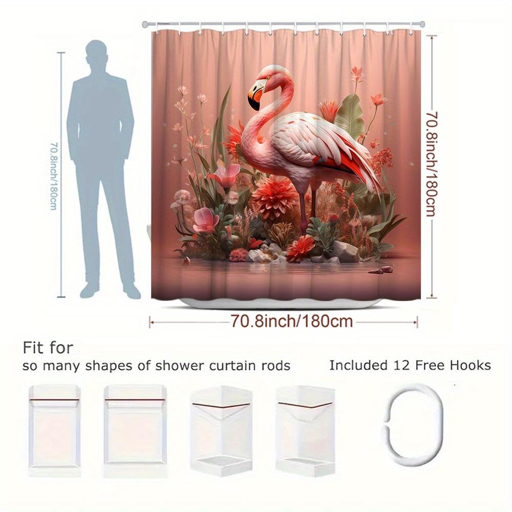 1pc Elegant Flamingo Animal Print Shower Curtain Bathtub Partition Hanging Fabric with Floral Pattern, Polyester Material,