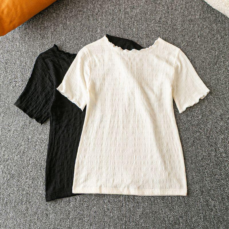 

Summer Export K-style New Arrival Pure Color Minimal Versatile Casual and Comfortable round Neck Short Sleeve Pullover T-shirt Black S