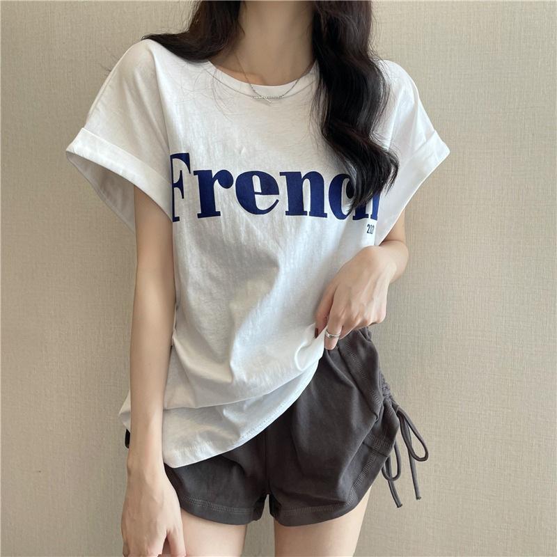 ins pure desire 1111 new summer Internet celebrity shoulder short sleeve T-shirt loose women's top thin bottom women's T-shirt