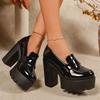 Fashion Patent Leather Platform Shoes for Women Super High Heel Pumps Chunky Heel Loafers Designer Woman Sexy Club Party Shoes