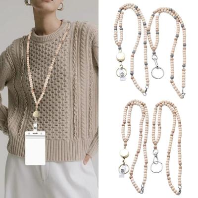 Retractable ID Badge Holder Lanyard Stainless Steel Clasp Boho Keychain Necklace  Ship Cards