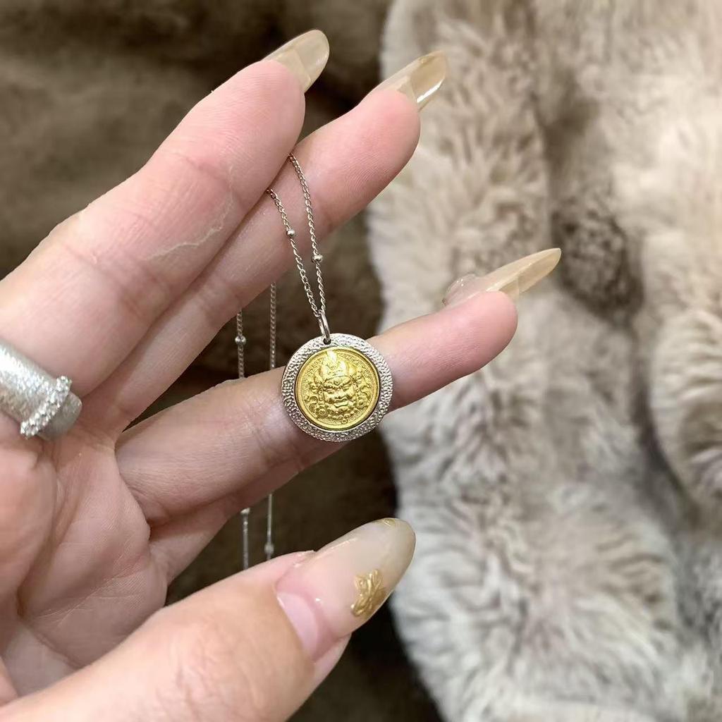 Real Gold-Plated Nickel Silver Yellow Dzambala Necklace with Artistic Buddha Pendant