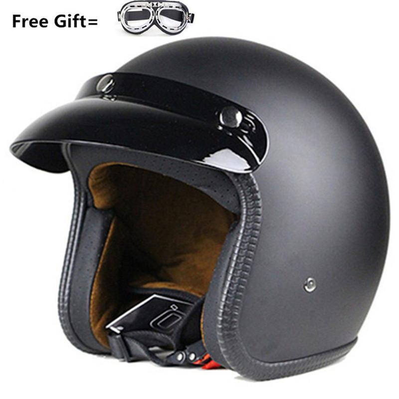 Motorcycle Vintage Half Face Helmet Retro German Chopper Cruiser Matte Black Cascos Para Dot Approvel