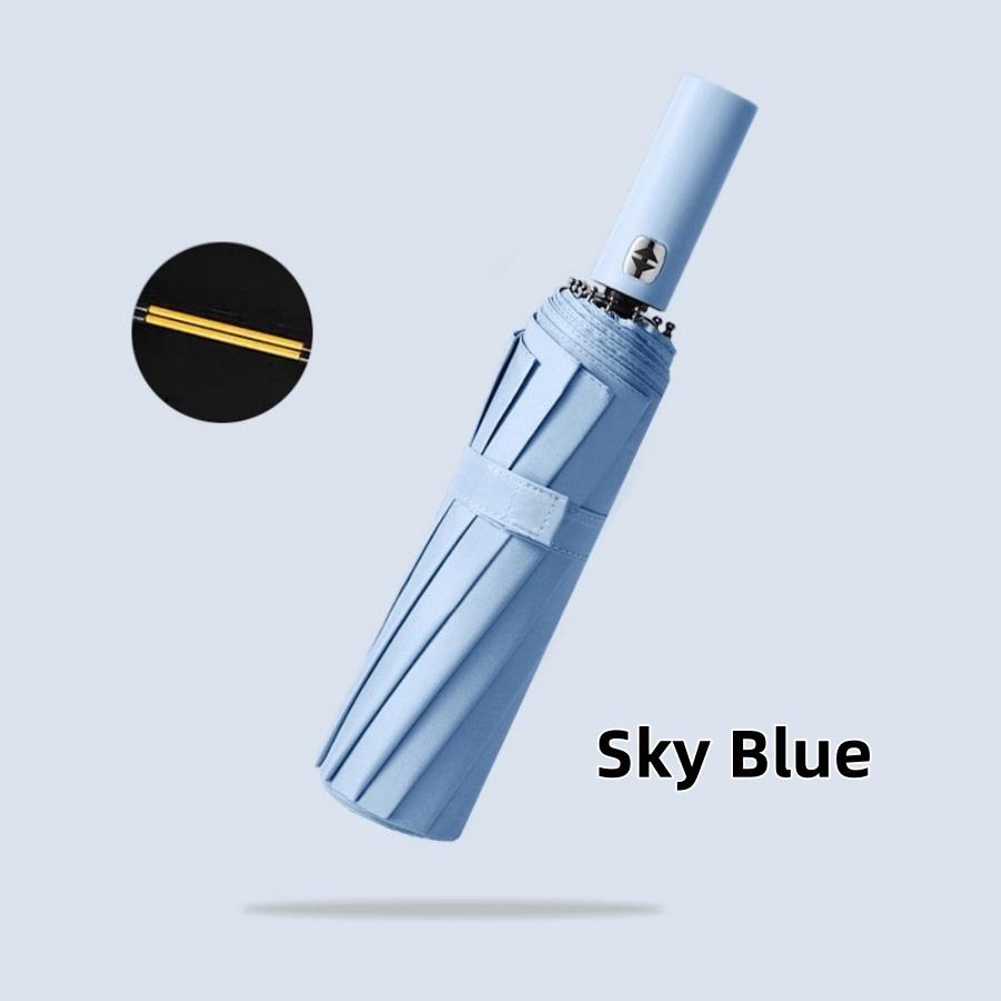 

Автоматический зонт с 24 спицами однотонный для мужчин женщин большой 3-слойный ветрозащитный водонепроницаемый солнцезащитный зонт с защитой от солнца УФ-лучей небесно-голубой