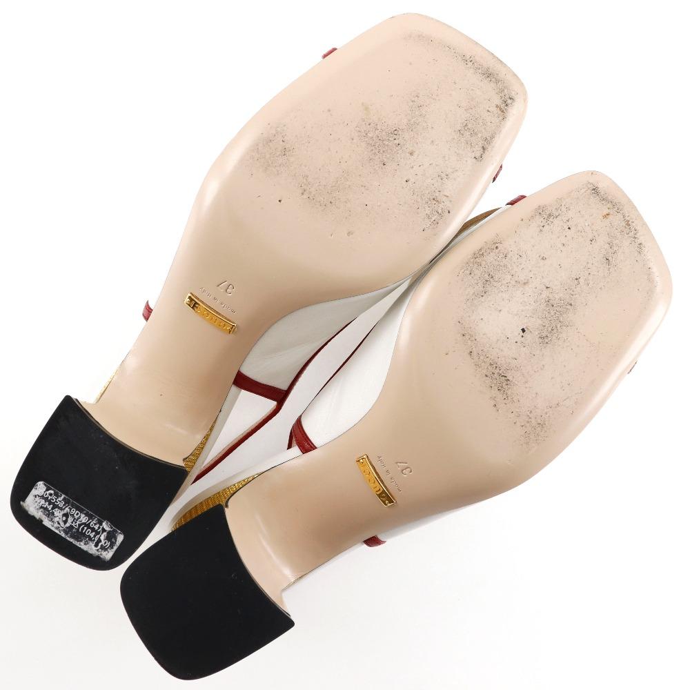 Gucci Ribbon Sandals 601553 GG White / Red Leather Women Used