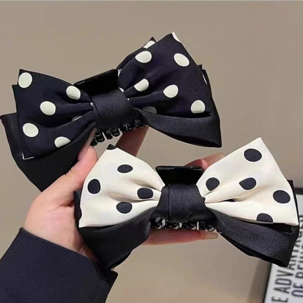 Elegant Polka Dot Bow Clip Bowknot Grab Hair Clip Fashion Ponytail Hair Clip for Women