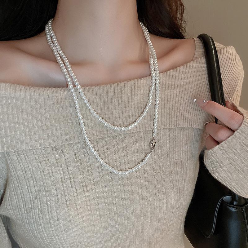 Elegant Minimalist Long Pearl Necklace - French Light Luxury High-End Women's Sweater Chain