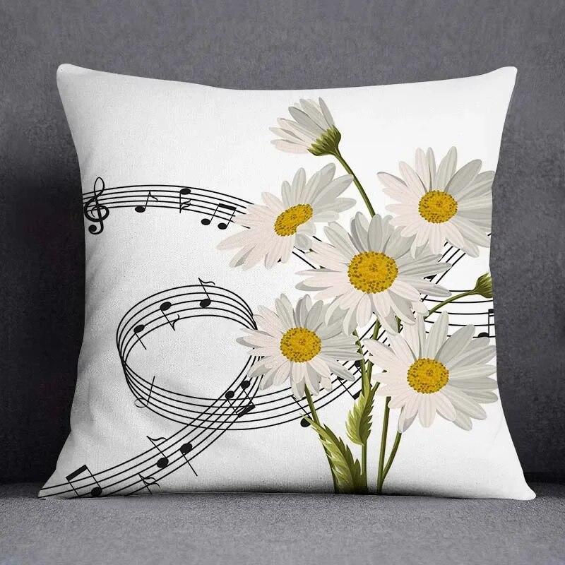 Musical Note Guitar Series Pattern Home Decoration Pillow Case Square Office Cushion Cover