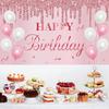 Pink Birthday Banner - Happy Birthday Banner Backdrop Decorations Sign Party Supplies