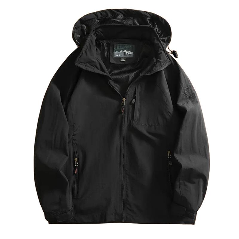 

New Waterproof Hooded Jackets Men Casual Windproof Coat Autumn Lightweight Multi-Pocket Hiking Windbreaker Detachable Hat Jacket 4XL чорний