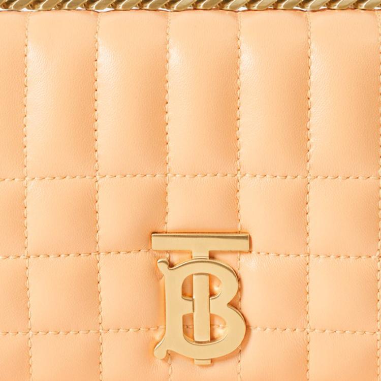 Burberry Peach Quilted Leather TB Monogram Chain Crossbody Bag With Gold Hardware For Daily Use