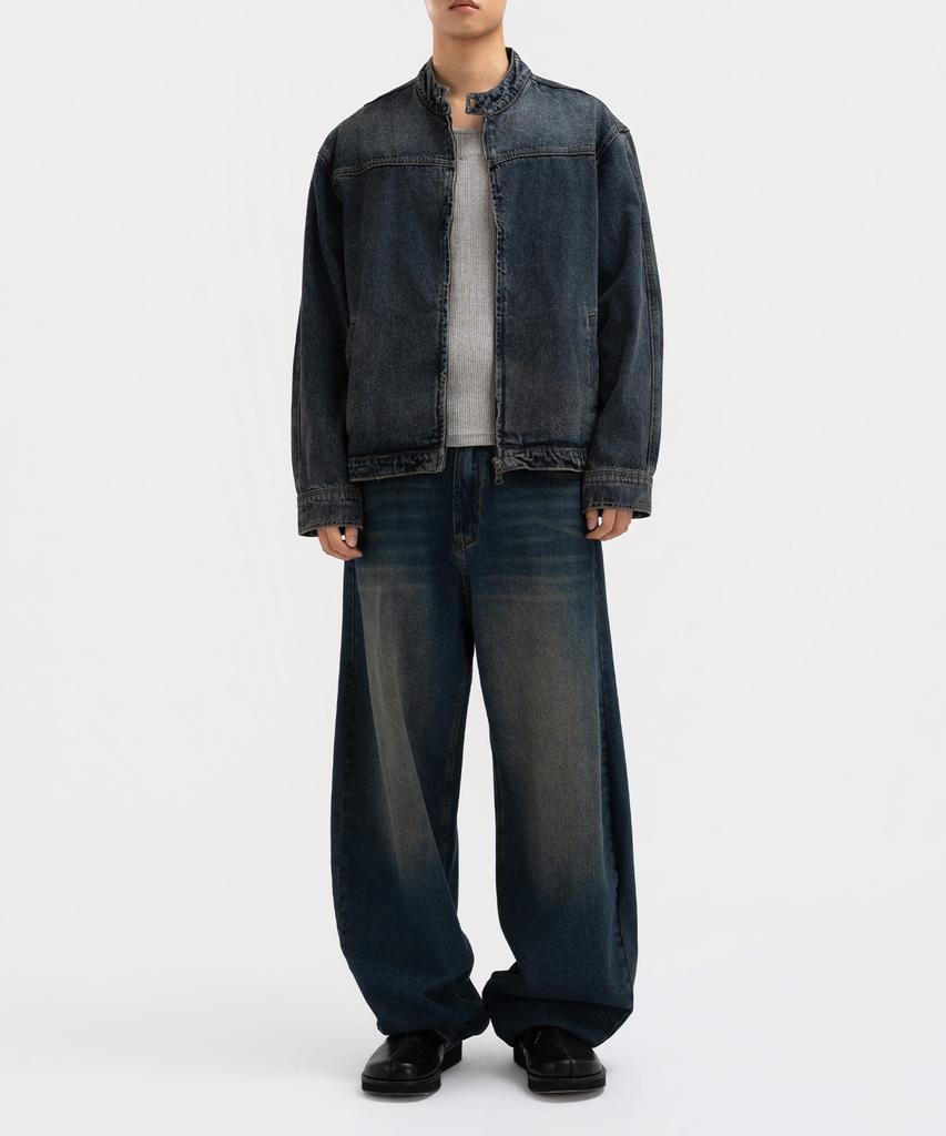 Underoff Washed Crop Denim Biker Jacket Black