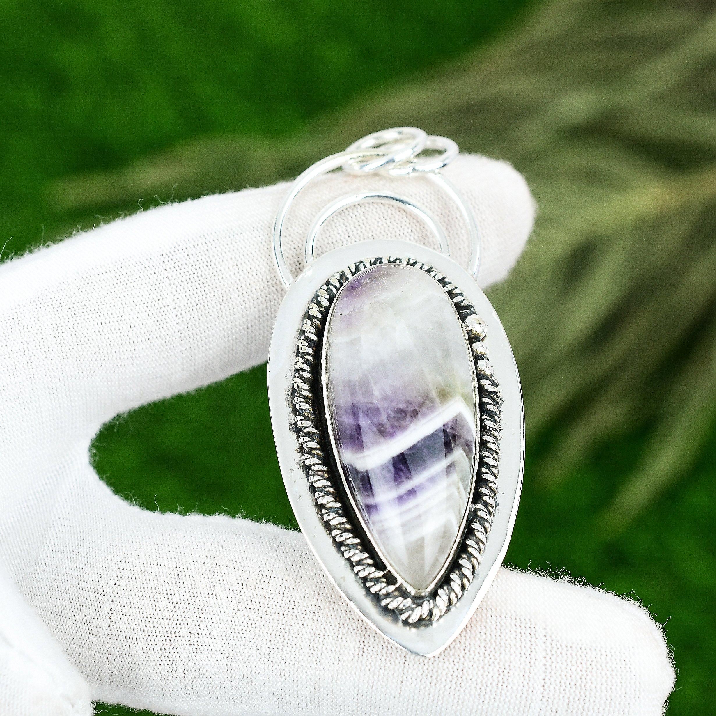 

Mothers day Deal Chevron Amethyst Stone 925 Silver Sister Bezel Pendant Jewelry