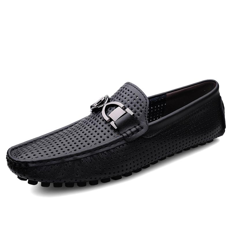 Summer Hollow Out Large Size Loafers Men Male Boat Shoes Leather Man Moccasins Mens Driving Shoes Casual Shoe Slip On Flats 2024