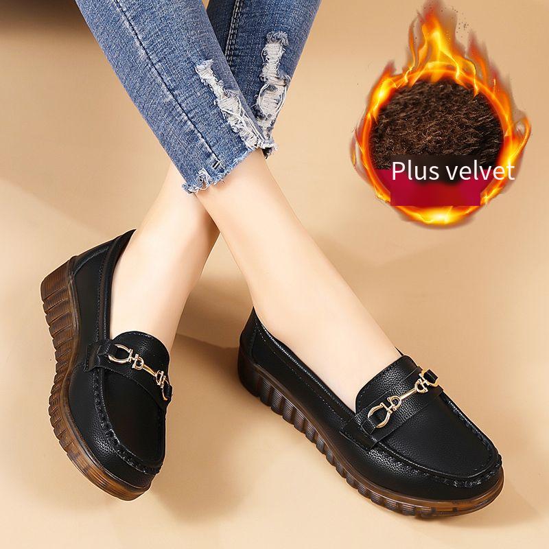 Women Moccasins Driving Shoes Comfort Flats Nurse Loafers Minimalist White Shoes for Mother Winter Warm