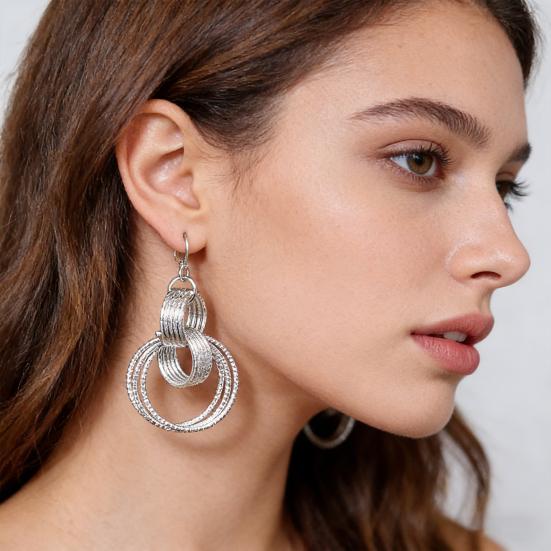 1 Pair Women Earrings Ethnic Style Plant Leaf Design Faux Obsidian Inlaid Hook Earrings Jewelry Gift Accessories