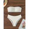 White Textured Bandeau Bikini Set Scalloped Edge High Waist Two Piece Swimsuit