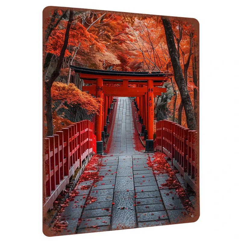 

Japanese Kyoto Torii Gate Red Maple Avenue Metal Iron Wall Art Home Decor Painting 20x30cm（7.8x11.8inch）