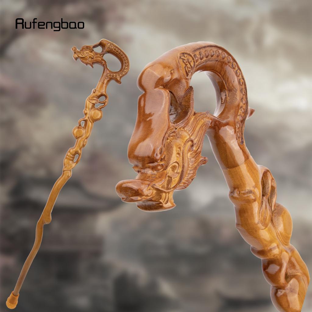 Yellow Dragon Wooden Single Joint Fashion Wood Stick Decorative Cospaly Cane Halloween Crutch Wand Crosier 94cm