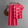 Fashion Suit Women's Summer New Striped Knitted Sweater Top + High Waist Wide Leg Pants Casual Two-piece Set
