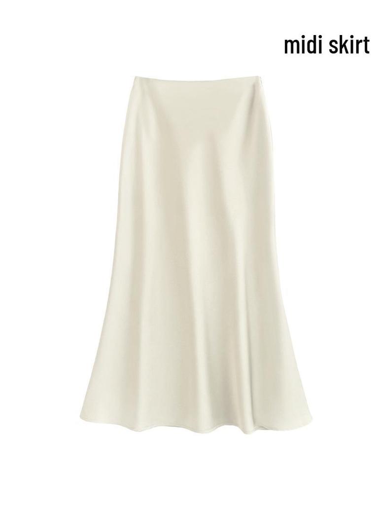 French Chic High-Waist Satin Midi Fishtail Skirt for Spring/Summer