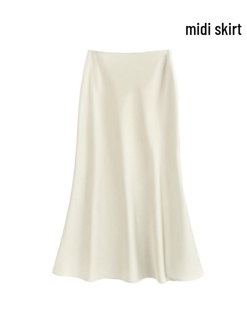 

French Chic High-Waist Satin Midi Fishtail Skirt for Spring/Summer XL