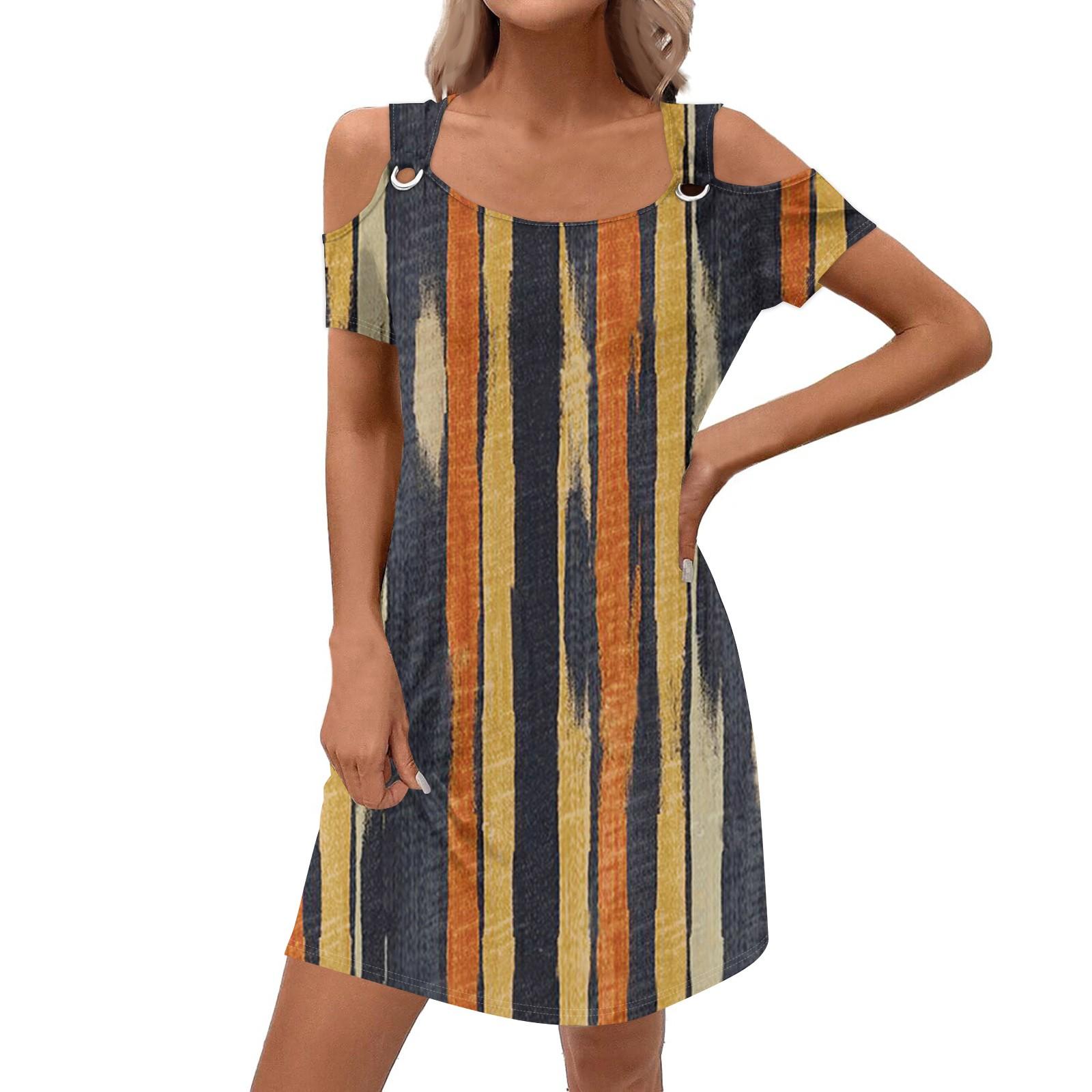 Women s Fashion Casual Summer Color Block Patchwork Print Dress With Pocket L
