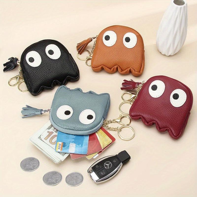 1PC Cute Cartoon Head Layer Cowhide Coin Purse Clutch Mini Creative Zipper Coin Purse Keychain Ladies Coin Purse
