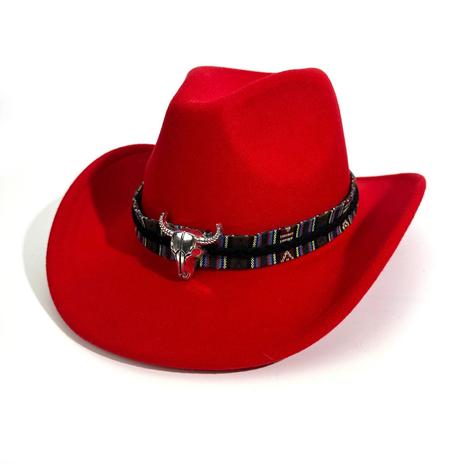 Европейский и Американский Стиль западная ковбойская шляпа коровья голова шерстяная джазовая шляпа-цилиндр Мужская и Женская Этнический Стиль широкополая джазовая шляпа M（56-58cm）