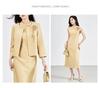 Elegant Floral Embossed Round Neck Jacket & Dress Set