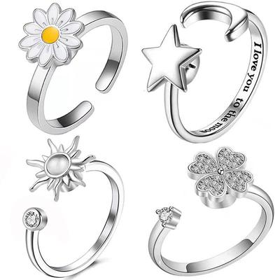 Verstellbarer drehbarer gravierter Zirkon-Druckentlastungsring für Damen