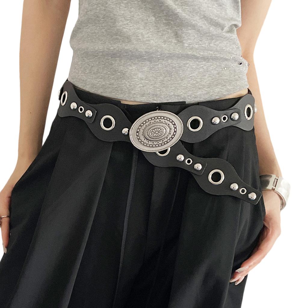 Adjustable Cowgirl Belt Retro Studded PU Leather Waist Girdle Western Charm Waist Accessory for Jeans and Dresses