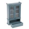 1PC 1:12 Dollhouse Miniature Furniture Haze Blue Double Door Glass Cabinet Cupboard Bookcase Model For Dollhouse Decor DIY Toys