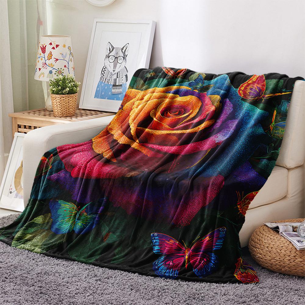 Flower Print Flannel Blanket, High quality Comfortable for All Seasons, Home Decor, Warmth and Comfort, Perfect for Christmas Gifts