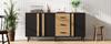Sideboard 140x35x70 cm, MDF, 3 Doors and 3 Drawers, Side Cabinet, Modern Cabinet with 6 Metal Legs for Living Room, Black + Natural Wood Color