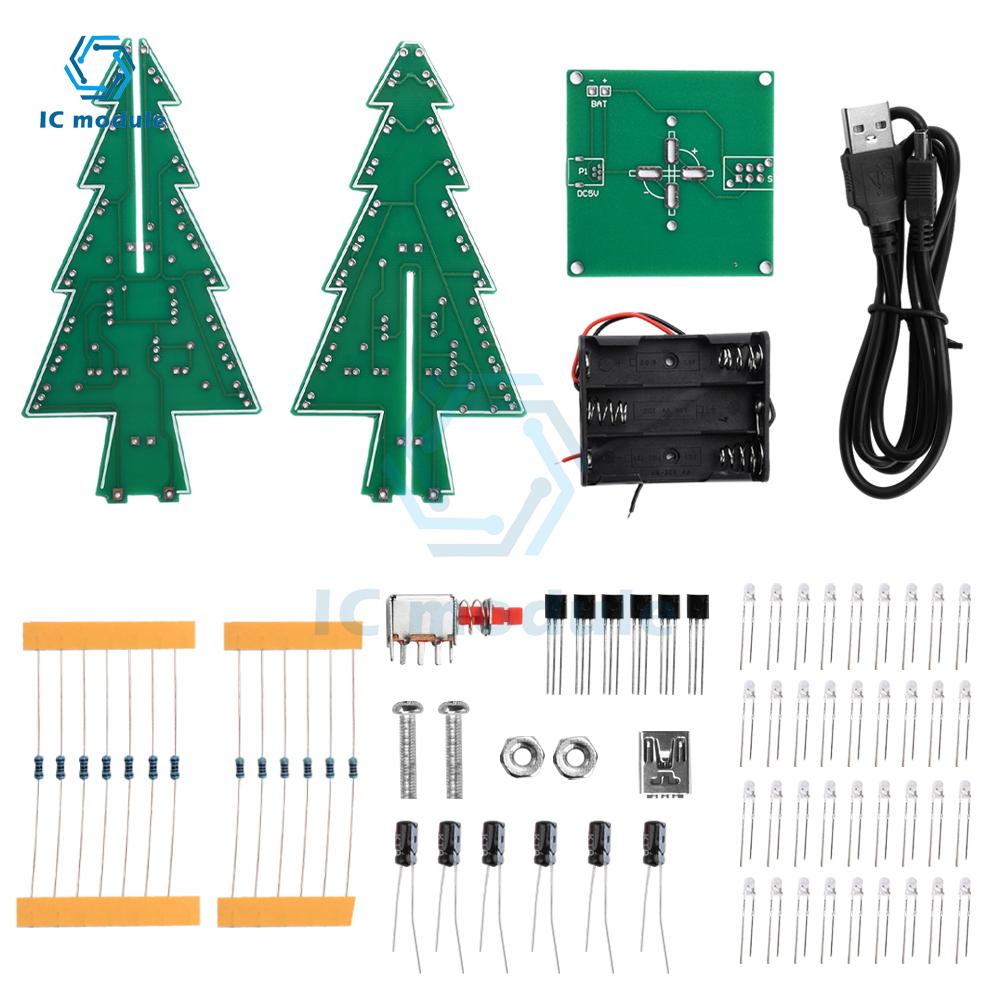 Christmas Tree DIY Soldering Kit - 36 LED Flashing PCB with USB Cable Fun Electronics Project Gift for Beginners