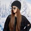 Winter Cap Beanies Hat with Hair Wigs One-piece Long Straight Hair Ski Knitted Hat Wig  Girls