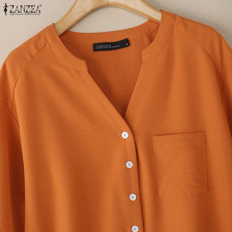 ZANZEA Lässige Bluse mit V-Ausschnitt und einfarbigen, lockeren Halbarm-Shirts für Damen