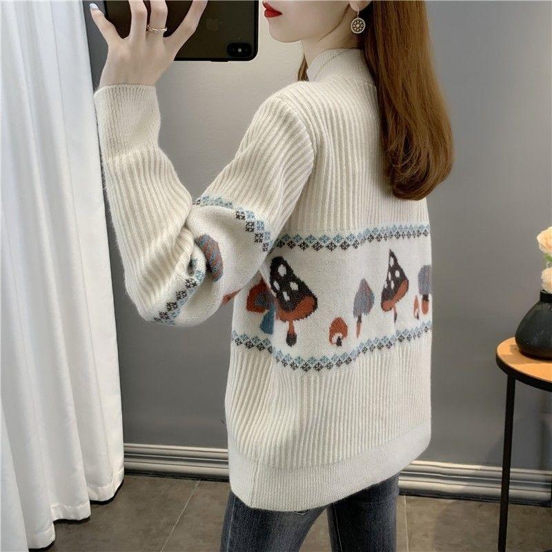 Sweater for Women Autumn Winter Thickened Warm Knitted Stretchy Long Sleeve Tops