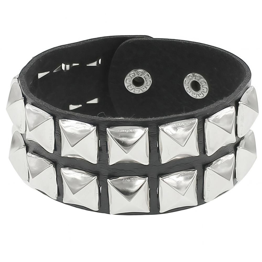 New  Men Silver Color Spiked Rock Bracelet Bangles Women Vintage Punk Cosplay Black Goth Pu Leather Wrap Bracelet Emo Jewelr