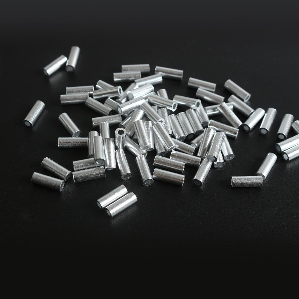 100Pcs Fishing Aluminum Crimp Sleeves Kits Single Barrel Crimping Loop Sleeve Assortment Fishing Line Tube Connector Set
