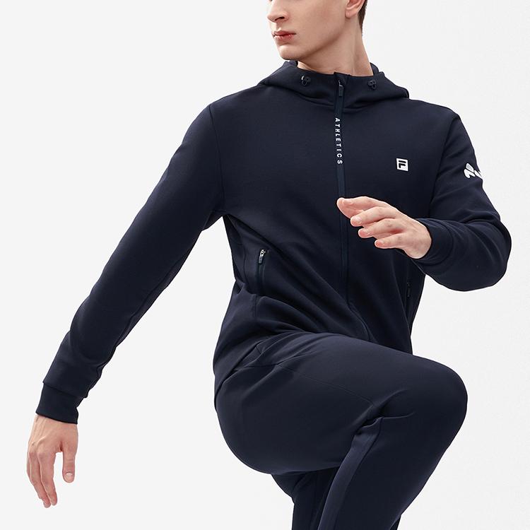 Fila Solid Color Logo Zip-Up Hoodie Jacket Men Jackets Blue A11M241509FNV