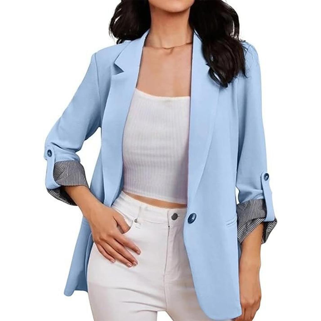 Women's Casual Fashion Solid Color Patchwork Lapel Long Sleeve Cardigan Coat