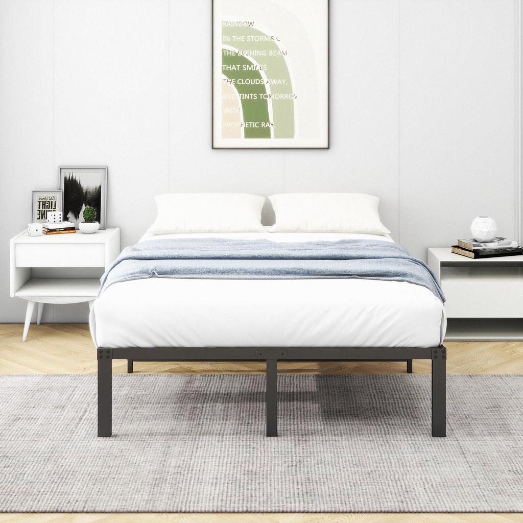 Bed Frame 120x200 Cm Metal, Sturdy Platform Bed with Headboard, Noiseless, Easy Assembly, No Box Spring Needed, Ideal for Couples & Guest Rooms