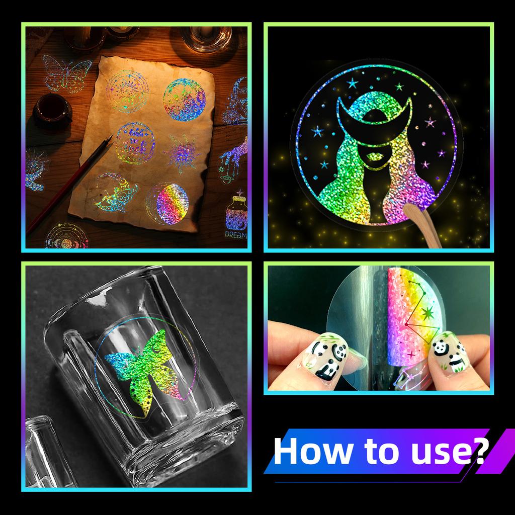 100pcs Laser Stickers Magic World PET Sticker Pack DIY Collage for Hand Account Decoration Scrapbook Labe