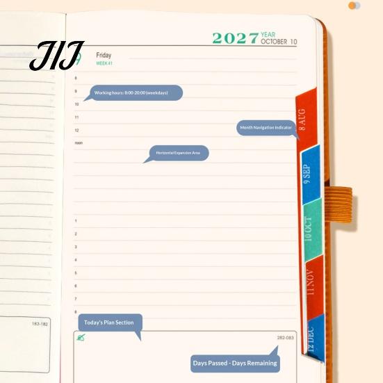 Ink Proof Paper Notebook for Office 2027 English Weekly Planner A5, 320 Page Schedule with Elastic Academic Calendar School Band & Pen Holder, Yearly