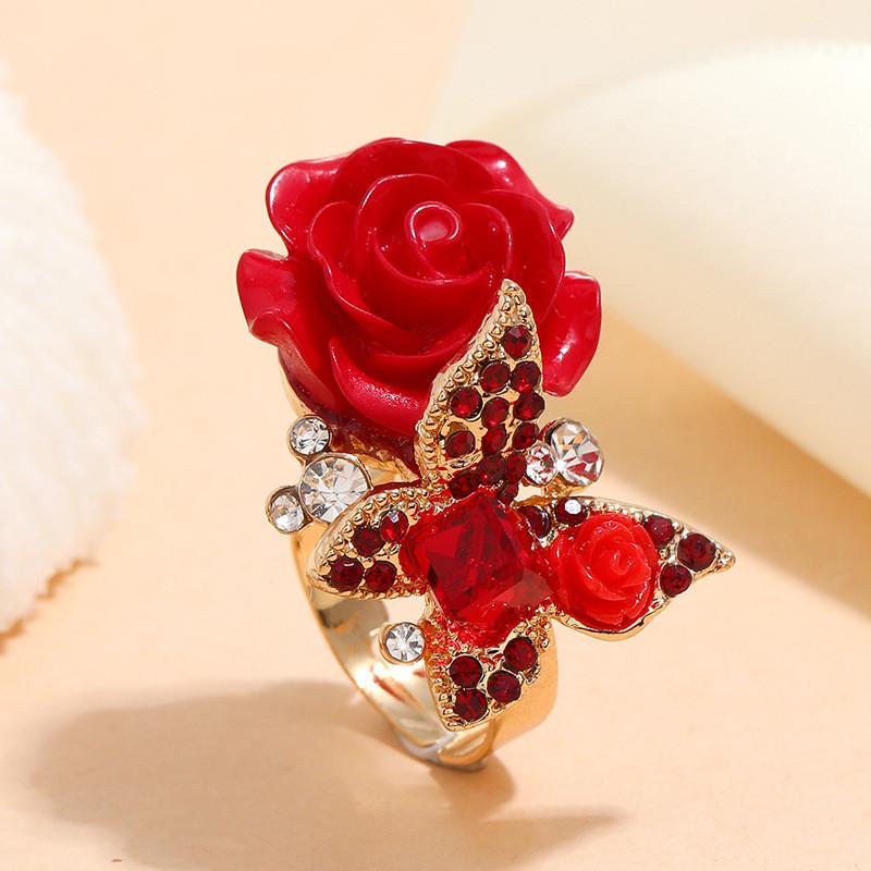 5 Color Women Rose Ring Fashion Exquisite Retro Butterfly Accessories Decorative